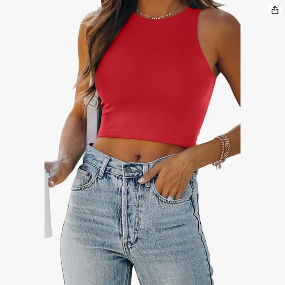 Womens Sexy Sleeveless Double Lined Crop Tops Workout Cute Tight Racerback Tank